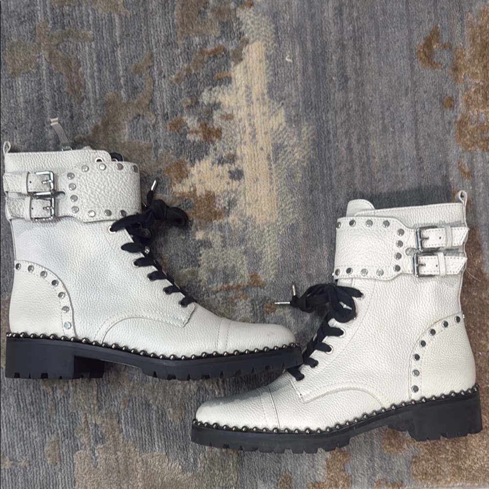 White Studded Leather Boots
